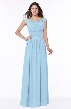 Ice Blue Elegant A-line Scoop Zip up Chiffon Floor Length Plus Size Bridesmaid Dresses