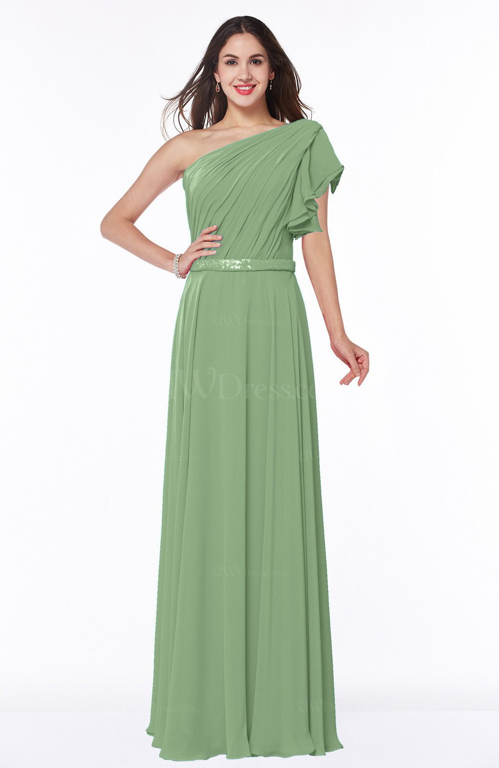 Sage Green Modern A-line Asymmetric Neckline Sleeveless Floor Length ...