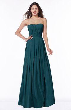 Blue Green Simple Strapless Sleeveless Zip up Chiffon Ruching Plus Size Bridesmaid Dresses
