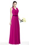 Simple A-line V-neck Chiffon Floor Length Bow Plus Size Bridesmaid Dresses