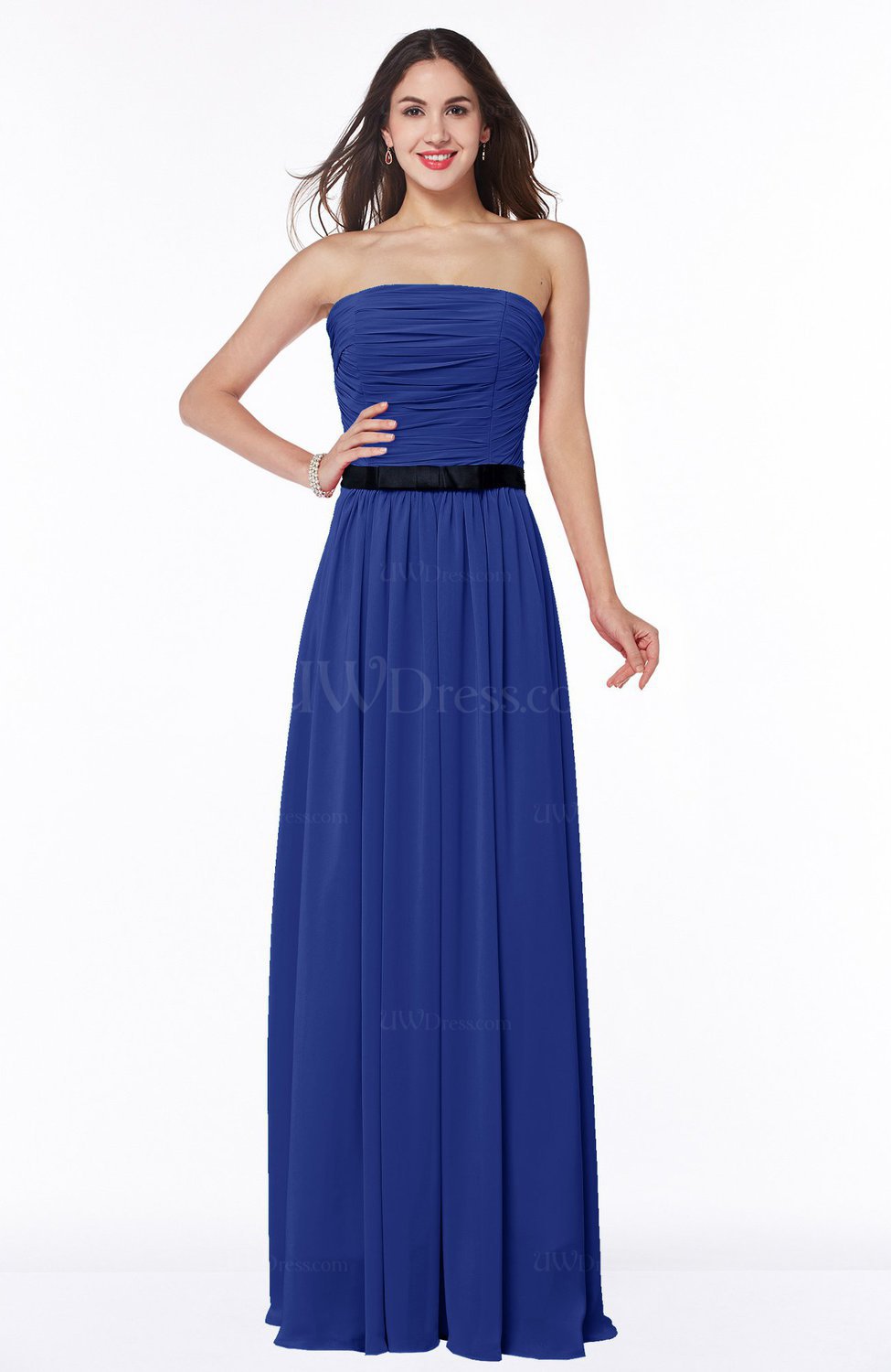 Electric Blue Classic Strapless Half Backless Chiffon Pleated Plus Size ...