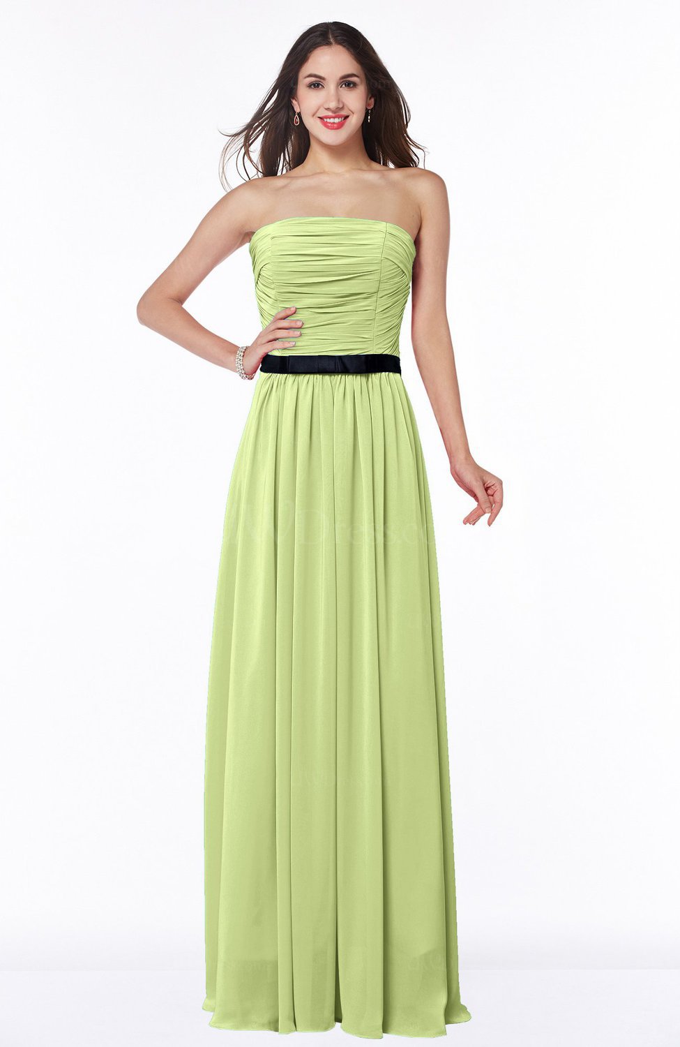 Lime Green Classic Strapless Half Backless Chiffon Pleated