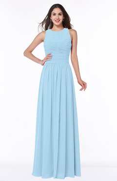 Ice Blue Elegant A-line Jewel Chiffon Floor Length Plus Size Bridesmaid Dresses