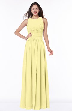 Pastel Yellow Elegant A-line Jewel Chiffon Floor Length Plus Size Bridesmaid Dresses
