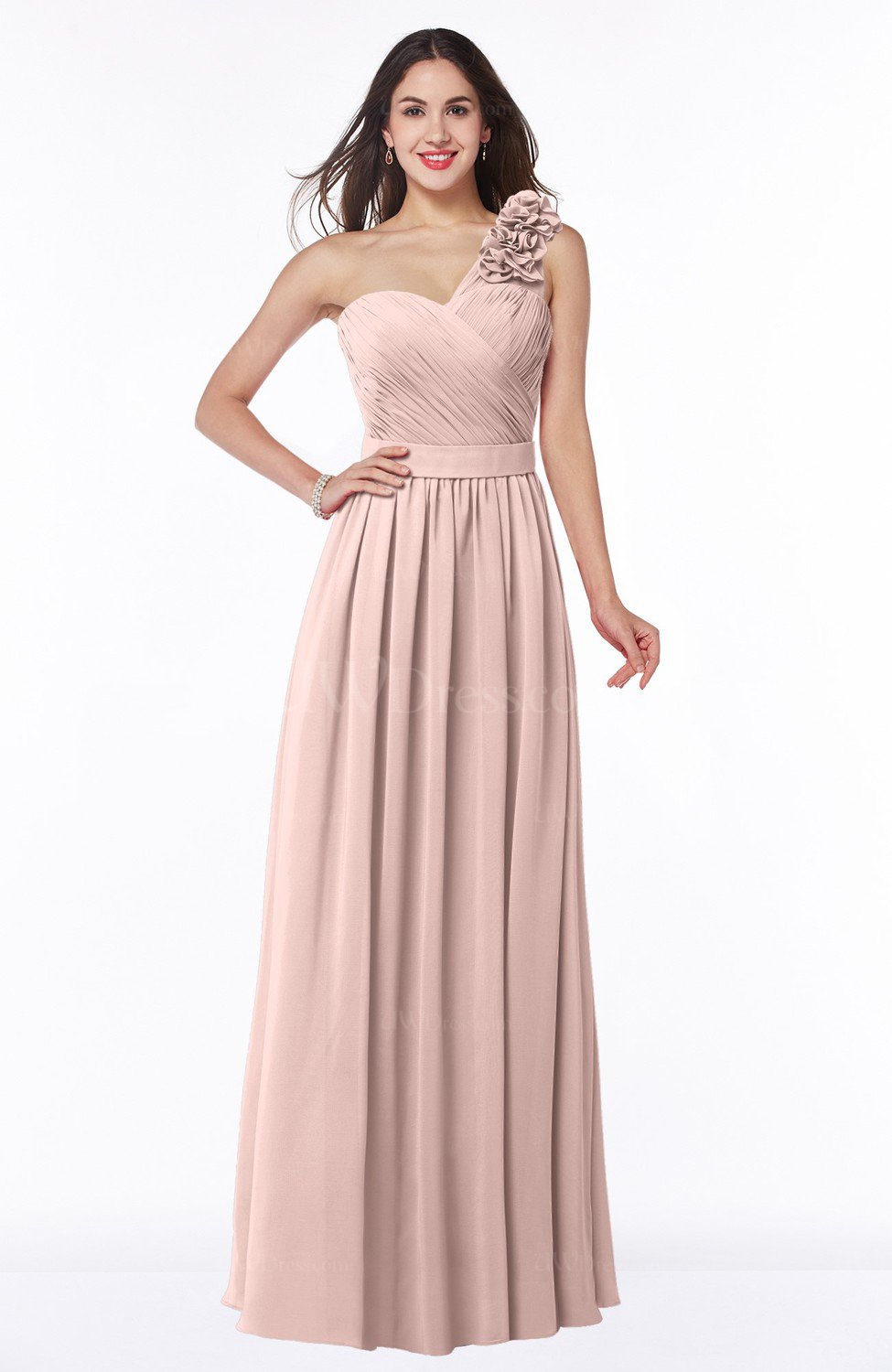 Dusty Rose Traditional A line Sleeveless Zipper Chiffon Flower Bridesmaid Dresses UWDress