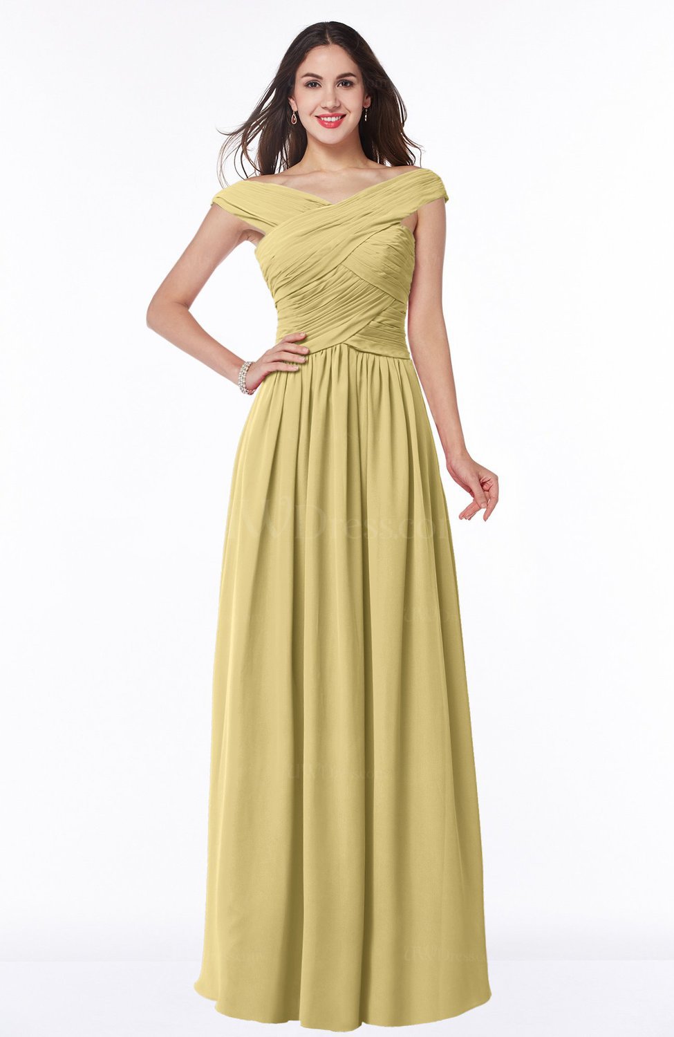 Gold Traditional A-line Sleeveless Chiffon Floor Length Plus Size ...