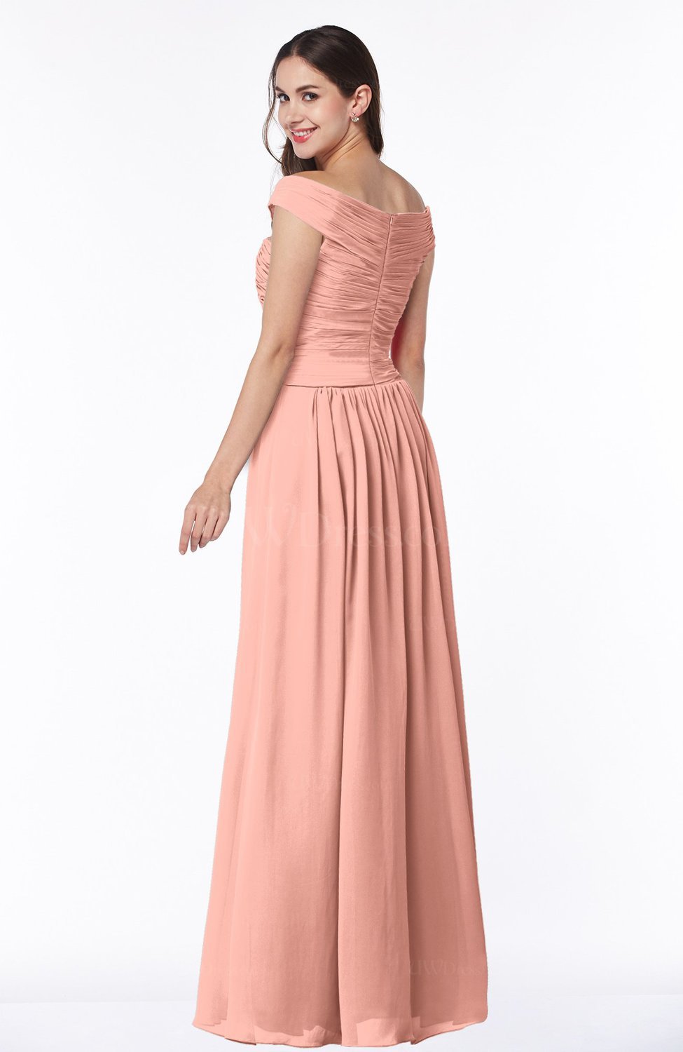 Peach Traditional A-line Sleeveless Chiffon Floor Length Plus Size ...