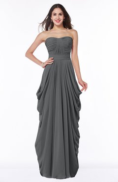 Grey Cinderella Half Backless Chiffon Floor Length Ruching Plus Size Bridesmaid Dresses
