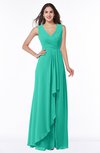 Modest A-line V-neck Zip up Floor Length Ruching Plus Size Bridesmaid Dresses