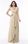 Modest A-line V-neck Zip up Floor Length Ruching Plus Size Bridesmaid Dresses