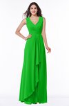 Modest A-line V-neck Zip up Floor Length Ruching Plus Size Bridesmaid Dresses