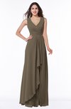 Modest A-line V-neck Zip up Floor Length Ruching Plus Size Bridesmaid Dresses