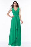 Modest A-line V-neck Zip up Floor Length Ruching Plus Size Bridesmaid Dresses