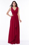Modest A-line V-neck Zip up Floor Length Ruching Plus Size Bridesmaid Dresses