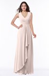 Modest A-line V-neck Zip up Floor Length Ruching Plus Size Bridesmaid Dresses