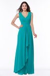 Modest A-line V-neck Zip up Floor Length Ruching Plus Size Bridesmaid Dresses