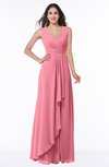 Modest A-line V-neck Zip up Floor Length Ruching Plus Size Bridesmaid Dresses