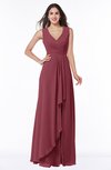 Modest A-line V-neck Zip up Floor Length Ruching Plus Size Bridesmaid Dresses