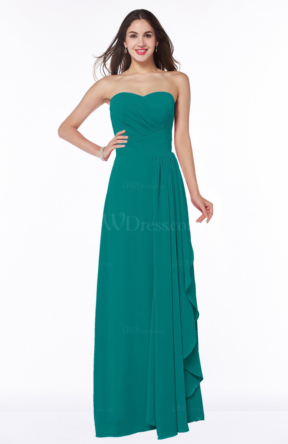 Emerald Green Mature A-line Sleeveless Chiffon Floor Length Bridesmaid ...