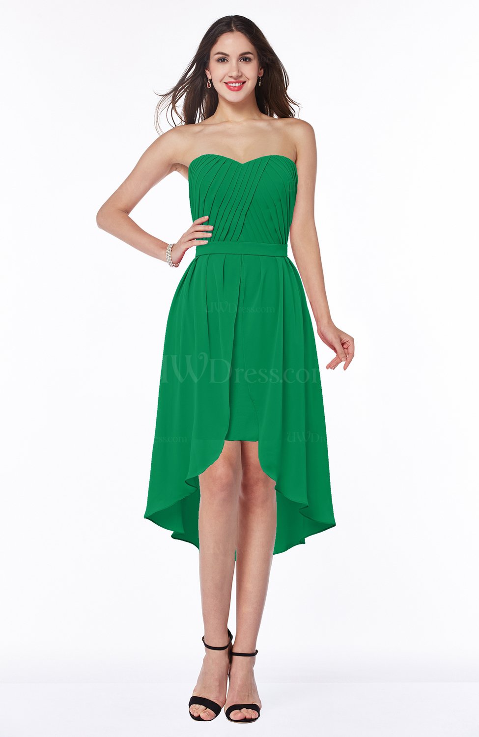 Green Informal A-line Sleeveless Half Backless Asymmetric Bridesmaid ...