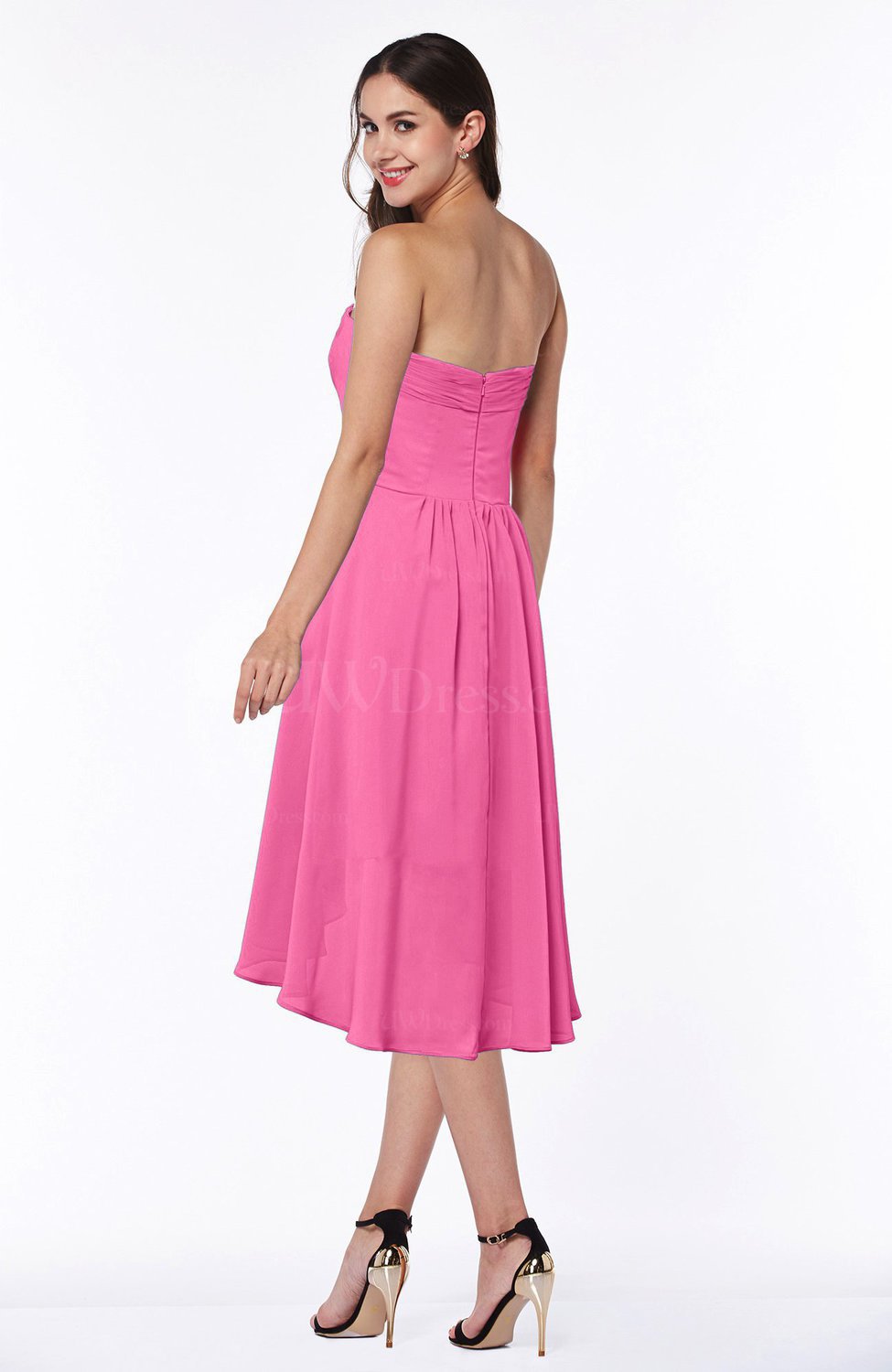 Rose Pink Mature A-line Sleeveless Zip up Ruching Plus Size Bridesmaid ...