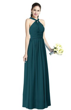 Blue Green Traditional A-line Halter Criss-cross Straps Chiffon Bow Plus Size Bridesmaid Dresses