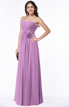 Orchid Cute Strapless Sleeveless Chiffon Floor Length Flower Plus Size Bridesmaid Dresses