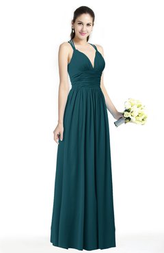 Blue Green Simple Spaghetti Sleeveless Chiffon Sash Plus Size Bridesmaid Dresses