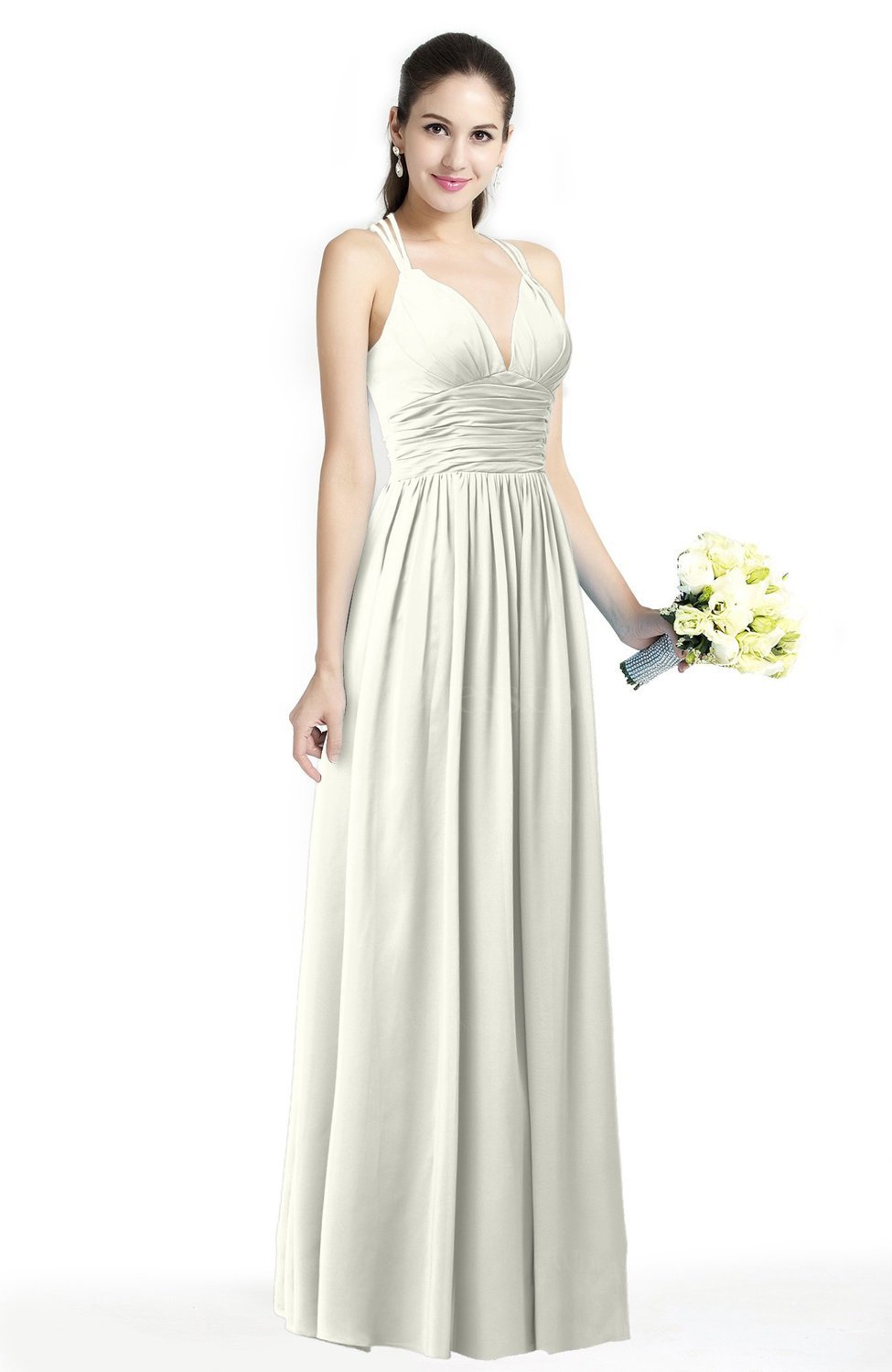 Cream Simple Spaghetti Sleeveless Chiffon Sash Plus Size Bridesmaid ...