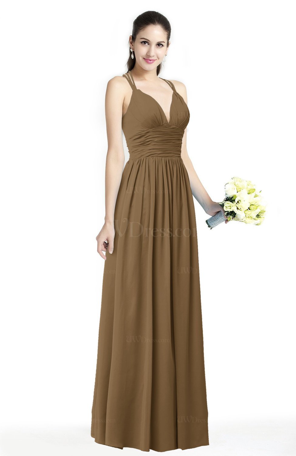 Truffle Simple Spaghetti Sleeveless Chiffon Sash Plus Size Bridesmaid Dresses 8734