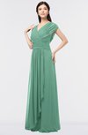 Elegant A-line Short Sleeve Zip up Ruching Evening Dresses