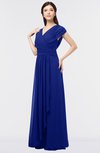 Elegant A-line Short Sleeve Zip up Ruching Evening Dresses