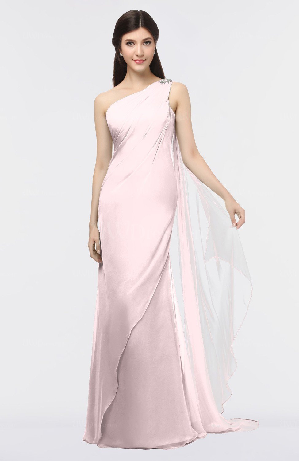 Blush Modern Sheath Zip up Floor Length Beaded Bridesmaid Dresses - UWDress.com