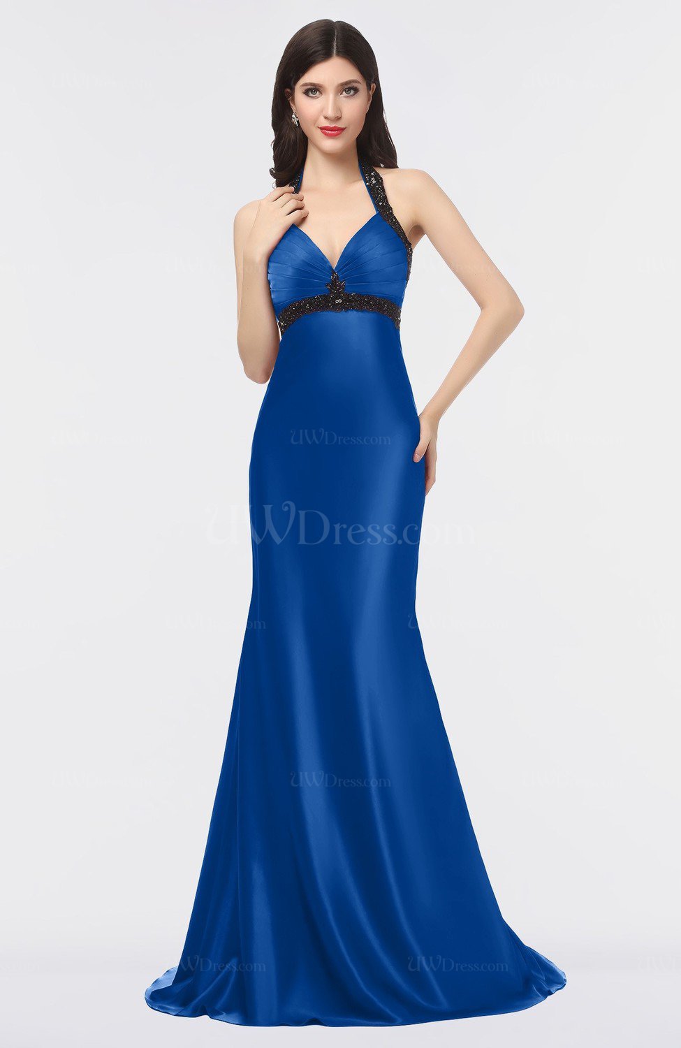 Royal Blue Glamorous Mermaid Halter Sleeveless Appliques Evening Dresses 