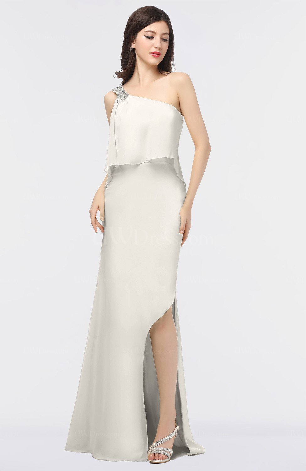 Elegant A-line Asymmetric Neckline Sleeveless Zip Up Prom Dress