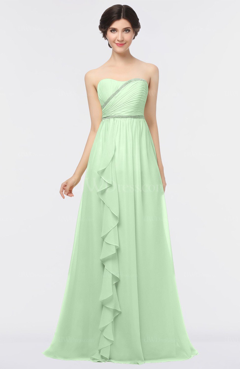 Light Green Glamorous A-line Strapless Zip up Floor Length Appliques ...