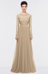 Romantic A-line Scoop Long Sleeve Floor Length Lace Prom Dresses
