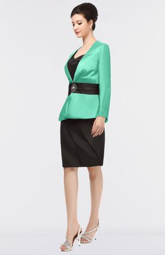 Mint Green Elegant Sheath V-neck Long Sleeve Knee Length Appliques Mother of the Bride Dresses