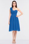Romantic A-line Asymmetric Neckline Sleeveless Knee Length Flower Bridesmaid Dresses
