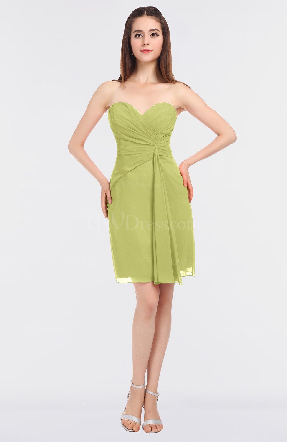 Linden Green Glamorous Strapless Sleeveless Zip up Mini Plainness ...