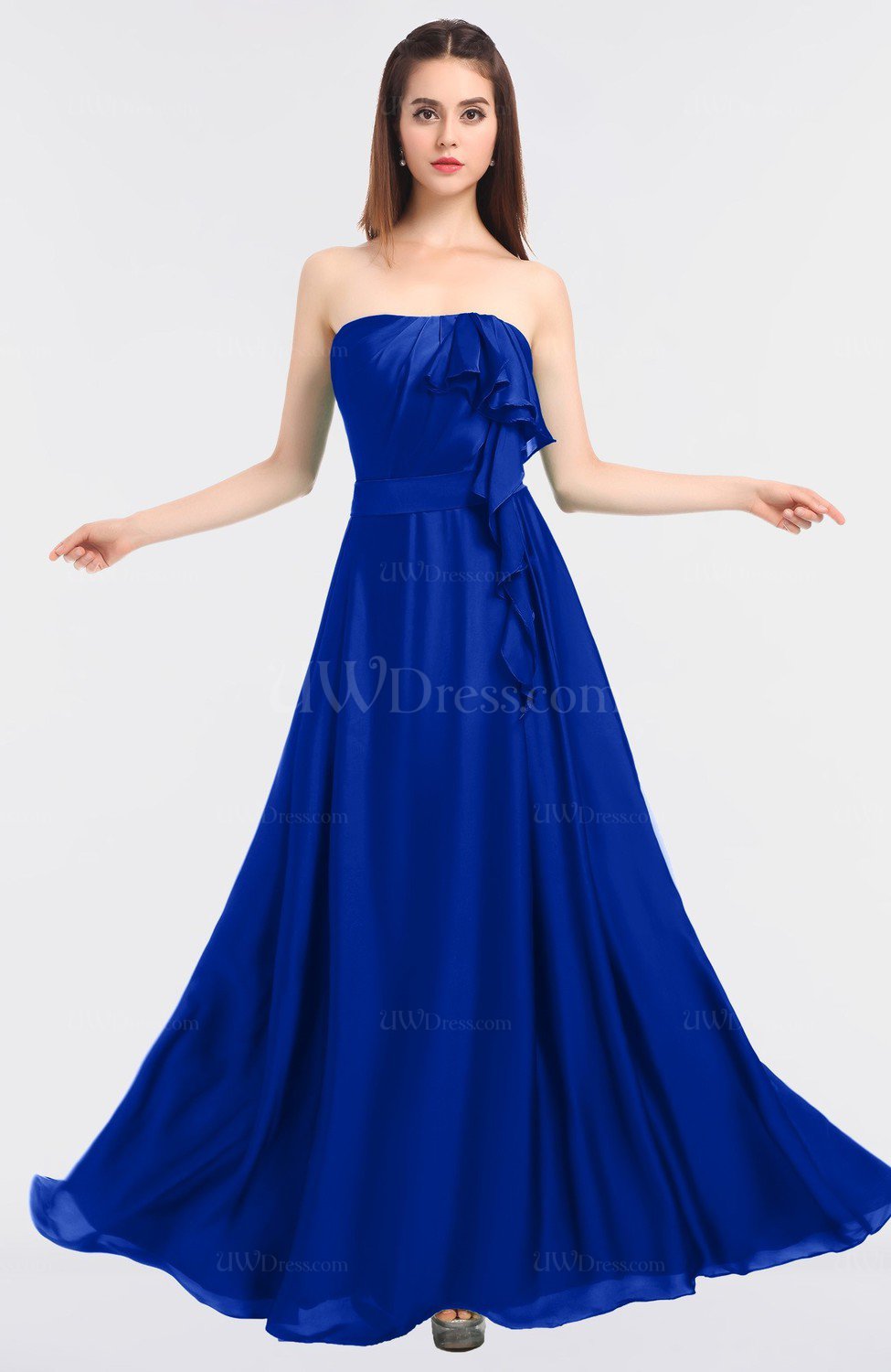 Dazzling Blue Glamorous A-line Strapless Sleeveless Floor Length Prom ...