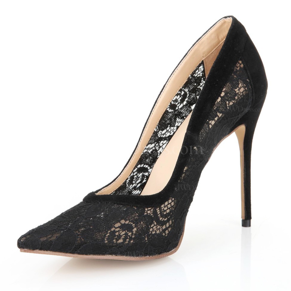 Black Women s Wedding Shoes Wedding Average Lace Lace Stiletto Heel UWDress