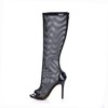 Round Toe Boots Daily Nylon Hollow-Out Mid-Calf Boots Stiletto Heel