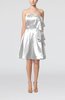 Plain Zip up Elastic Woven Satin Knee Length Ribbon Club Dresses