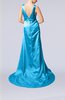 Elegant Column V-neck Sleeveless Elastic Woven Satin Appliques Evening Dresses