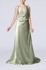 Elegant Column V-neck Sleeveless Elastic Woven Satin Appliques Evening Dresses