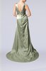Elegant Column V-neck Sleeveless Elastic Woven Satin Appliques Evening Dresses