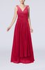 Modest Sheath V-neck Chiffon Floor Length Beaded Wedding Guest Dresses