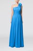 Plain One Shoulder Sleeveless Zipper Floor Length Sash Evening Dresses