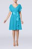 Romantic Short Sleeve Zip up Knee Length Sash Wedding Guest Dresses